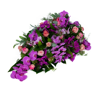 Rouwarrangement Druppel Orchidee roze paars